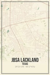 Retro US city map of Jbsa Lackland, Texas. Vintage street map.