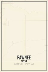 Retro US city map of Pawnee, Texas. Vintage street map.