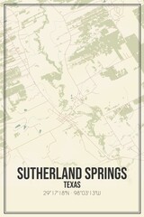Retro US city map of Sutherland Springs, Texas. Vintage street map.