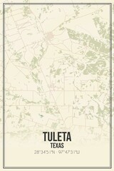 Retro US city map of Tuleta, Texas. Vintage street map.