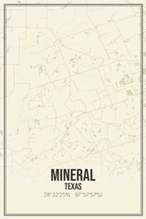 Retro US city map of Mineral, Texas. Vintage street map.