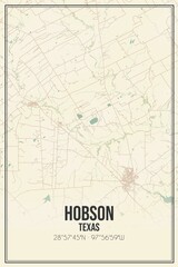 Retro US city map of Hobson, Texas. Vintage street map.