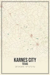 Retro US city map of Karnes City, Texas. Vintage street map.