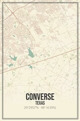 Retro US city map of Converse, Texas. Vintage street map.