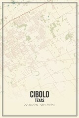 Retro US city map of Cibolo, Texas. Vintage street map.