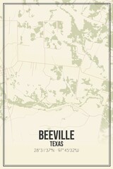 Retro US city map of Beeville, Texas. Vintage street map.