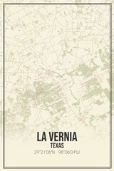 Retro US city map of La Vernia, Texas. Vintage street map.