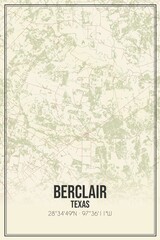 Retro US city map of Berclair, Texas. Vintage street map.
