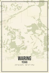 Retro US city map of Waring, Texas. Vintage street map.