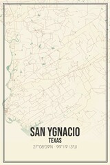 Retro US city map of San Ygnacio, Texas. Vintage street map.
