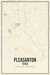 Retro US city map of Pleasanton, Texas. Vintage street map.