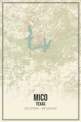 Retro US city map of Mico, Texas. Vintage street map.