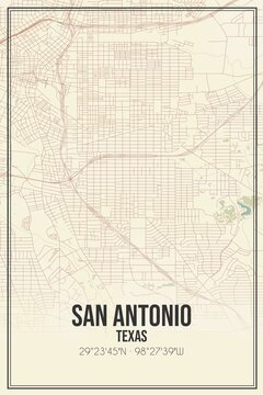 Retro US City Map Of San Antonio, Texas. Vintage Street Map.