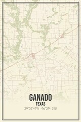 Retro US city map of Ganado, Texas. Vintage street map.