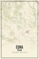 Retro US city map of Edna, Texas. Vintage street map.