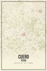 Retro US city map of Cuero, Texas. Vintage street map.