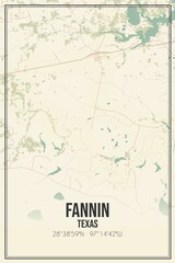 Retro US city map of Fannin, Texas. Vintage street map.