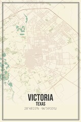 Retro US city map of Victoria, Texas. Vintage street map.