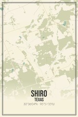 Retro US city map of Shiro, Texas. Vintage street map.