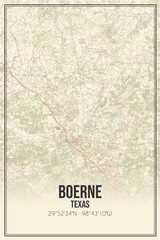 Retro US city map of Boerne, Texas. Vintage street map.