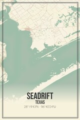 Retro US city map of Seadrift, Texas. Vintage street map.