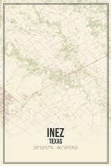 Retro US city map of Inez, Texas. Vintage street map.
