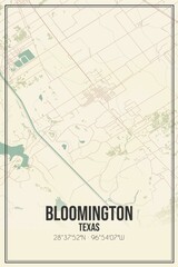 Retro US city map of Bloomington, Texas. Vintage street map.