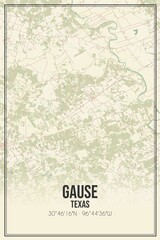Retro US city map of Gause, Texas. Vintage street map.