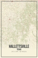 Retro US city map of Hallettsville, Texas. Vintage street map.