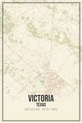 Retro US city map of Victoria, Texas. Vintage street map.