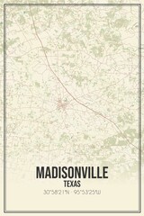 Retro US city map of Madisonville, Texas. Vintage street map.