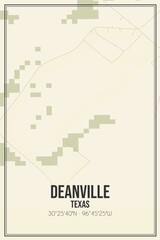 Retro US city map of Deanville, Texas. Vintage street map.