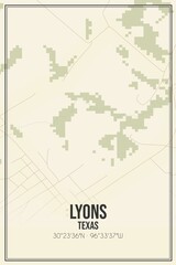Retro US city map of Lyons, Texas. Vintage street map.