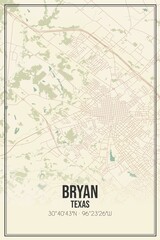 Retro US city map of Bryan, Texas. Vintage street map.