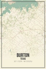 Retro US city map of Burton, Texas. Vintage street map.