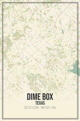 Retro US city map of Dime Box, Texas. Vintage street map.