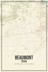 Retro US city map of Beaumont, Texas. Vintage street map.