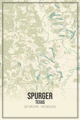 Retro US city map of Spurger, Texas. Vintage street map.