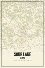 Retro US city map of Sour Lake, Texas. Vintage street map.