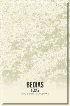 Retro US city map of Bedias, Texas. Vintage street map.