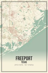 Retro US city map of Freeport, Texas. Vintage street map.