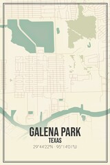 Retro US city map of Galena Park, Texas. Vintage street map.