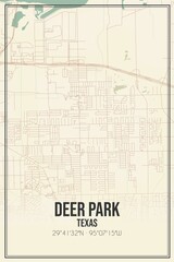 Retro US city map of Deer Park, Texas. Vintage street map.