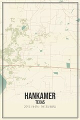Retro US city map of Hankamer, Texas. Vintage street map.