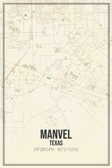 Retro US city map of Manvel, Texas. Vintage street map.