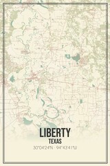 Retro US city map of Liberty, Texas. Vintage street map.