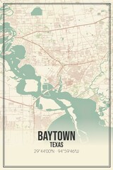 Retro US city map of Baytown, Texas. Vintage street map.