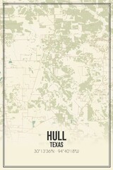 Retro US city map of Hull, Texas. Vintage street map.