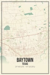 Retro US city map of Baytown, Texas. Vintage street map.