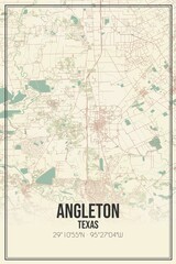 Retro US city map of Angleton, Texas. Vintage street map.